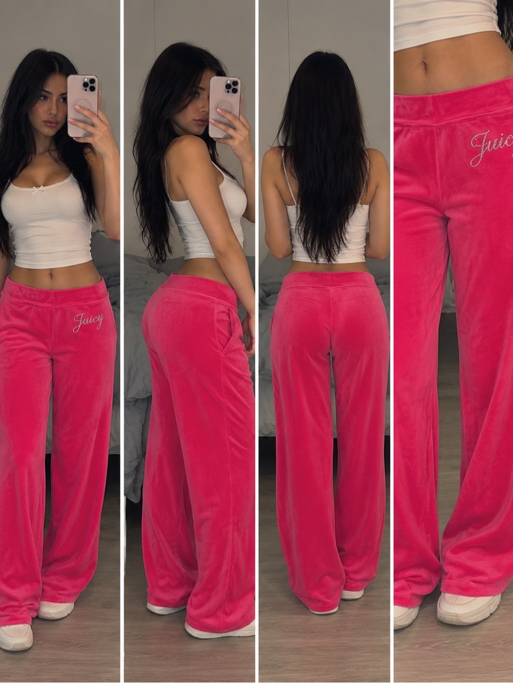 Juicy Couture Hot Pink Velour Wide-Leg Lounge Pants